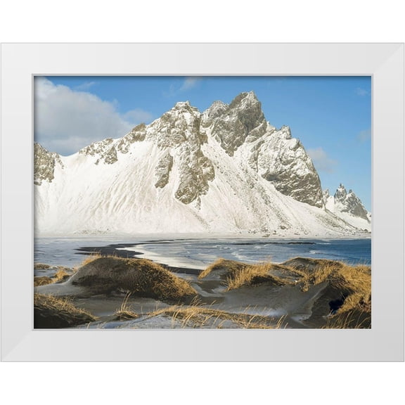 Zwick, Martin 18x15 White Modern Wood Framed Museum Art Print Titled - Coastal landscape with dunes at iconic Stokksnes during winter and stormy conditions Iceland