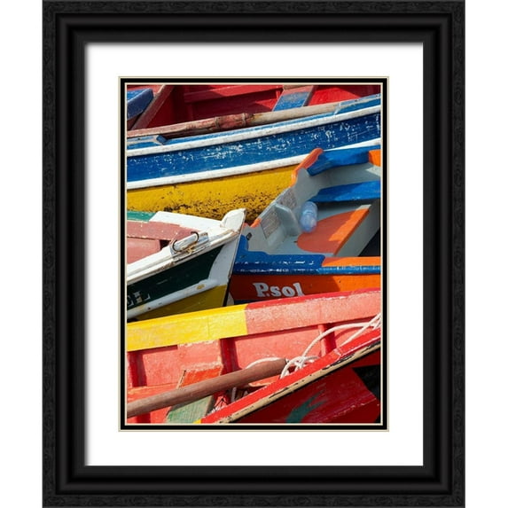 Zwick, Martin 19x24 Black Ornate Wood Framed with Double Matting Museum Art Print Titled - Harbor with traditional colorful fishing boats Town Ponta do Sol-Island Santo Antao-Cape Verde