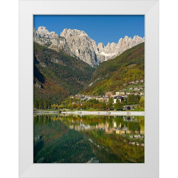 Zwick, Martin 19x24 White Modern Wood Framed Museum Art Print Titled - Molveno at lake Lago di Molveno in the Dolomiti di Brenta Italy-Trentino