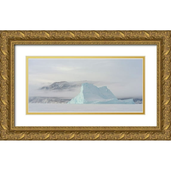 Zwick, Martin 24x13 Gold Ornate Wood Framed with Double Matting Museum Art Print Titled - Icebergs in front of Storen Island-frozen into the sea ice of the Uummannaq fjord system during win