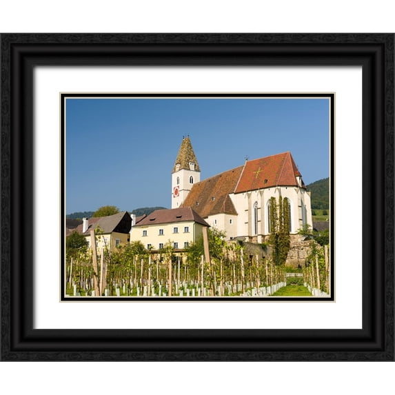 Zwick, Martin 24x19 Black Ornate Wood Framed with Double Matting Museum Art Print Titled - Church Heiliger Mauritius-Saint Maurice-Historic village Spitz-UNESCO World Heritage Site-Austria