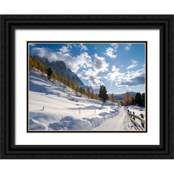 Zwick, Martin 24x19 Black Ornate Wood Framed with Double Matting Museum Art Print Titled - Geisler mountain range in the dolomites of the Villnoss Valley in South Tyrol-Alto Adige after an a