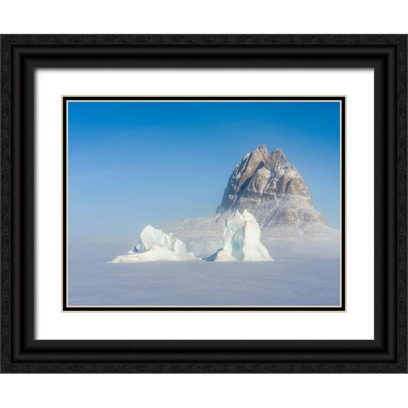Zwick, Martin 24x19 Black Ornate Wood Framed with Double Matting Museum Art Print Titled - Icebergs frozen into the sea ice of the Uummannaq Fjord System during winter
