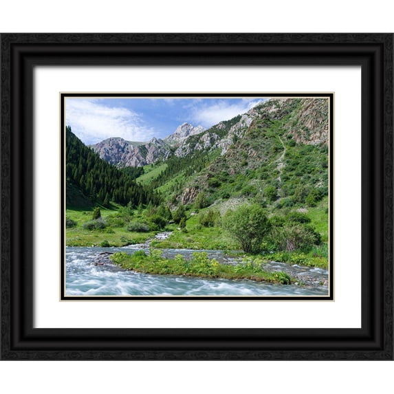 Zwick, Martin 24x19 Black Ornate Wood Framed with Double Matting Museum Art Print Titled - Landscape in the National Park Besch Tasch in the Talas Alatoo mountain range