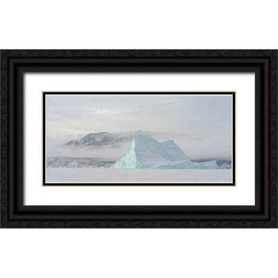 Zwick, Martin 32x17 Black Ornate Wood Framed with Double Matting Museum Art Print Titled - Icebergs in front of Storen Island-frozen into the sea ice of the Uummannaq fjord system during win