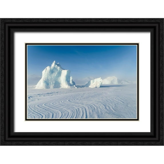 Zwick, Martin 32x23 Black Ornate Wood Framed with Double Matting Museum Art Print Titled - Icebergs frozen into the sea ice of the Uummannaq Fjord System during winter