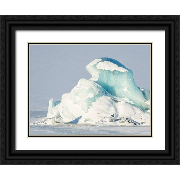 Zwick, Martin 32x25 Black Ornate Wood Framed with Double Matting Museum Art Print Titled - Glacier Fjallsjoekull and frozen glacial lake Fjallsarlon in Vatnajokull National Park