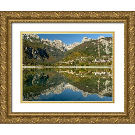Zwick, Martin 32x25 Gold Ornate Wood Framed with Double Matting Museum Art Print Titled - Molveno at lake Lago di Molveno in the Dolomiti di Brenta Italy-Trentino