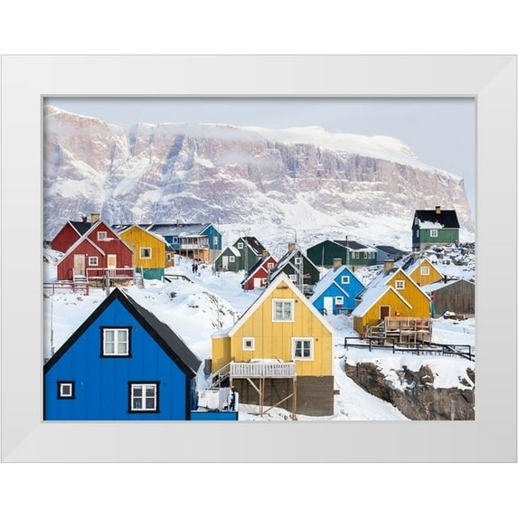 Zwick, Martin 32x25 White Modern Wood Framed Museum Art Print Titled - Town Uummannaq during winter in northern