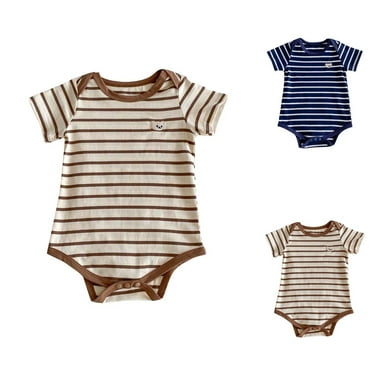 Zwiiyzr 0-10M Unisex Bubble Romper Boy Girl Baby Clothes Infant Summer Newborn Baby Striped Short Sleeve Jumpsuit Navy