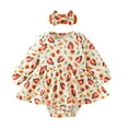 thumbnail image 1 of Zwiiyzr 0-18M Baby Girls Long Sleeve Dress Romper with Headband Round Neck Princess Thanksgiving Chicken Print High Waist A Line Short Dress White, 1 of 3