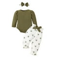 thumbnail image 1 of Zwiiyzr 0-18M Infant Toddler Baby Girl Christmas Outfit Long Sleeve Romper Jumpsuit Pants with Headband 3Pcs Clothes Set Olive Green, 1 of 9