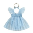 thumbnail image 1 of Zwiiyzr 0-18M Summer Bayb Girls Clothes Mesh Sequins Flying Sleeves Princess Dress Romper +Bow Headband Set Blue, 1 of 8