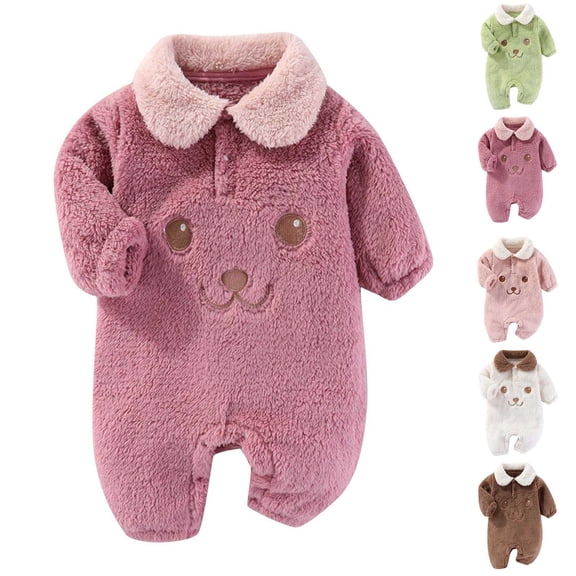 Zwiiyzr 0-1T Baby Boys Girls Fluffy Bear Onesie Baby Furry Fuzzy Outfit Baby Newborn Romper Winter Warm Clothes Brown