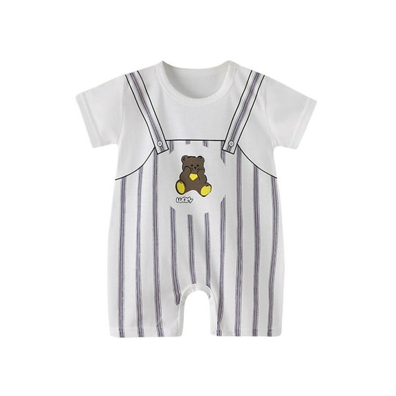 Zwiiyzr 0-2T Baby Clothes Rompers Toddler Boys Short Sleeve Cute Printed Color T-Shirt Round Neck Jumpsuit Romper White