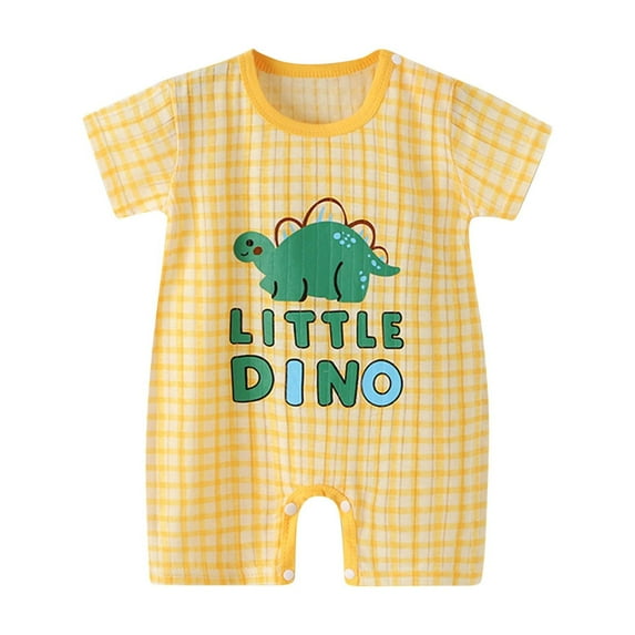 Zwiiyzr 0-2T Baby Clothes Rompers Toddler Boys Short Sleeve Cute Printed Color T-Shirt Round Neck Jumpsuit Romper Yellow