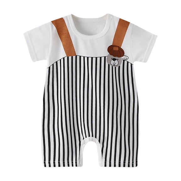 Zwiiyzr 0-2T Baby Clothes Rompers Toddler Boys Short Sleeve Printed Color T-Shirt Round Neck Jumpsuit Romper White