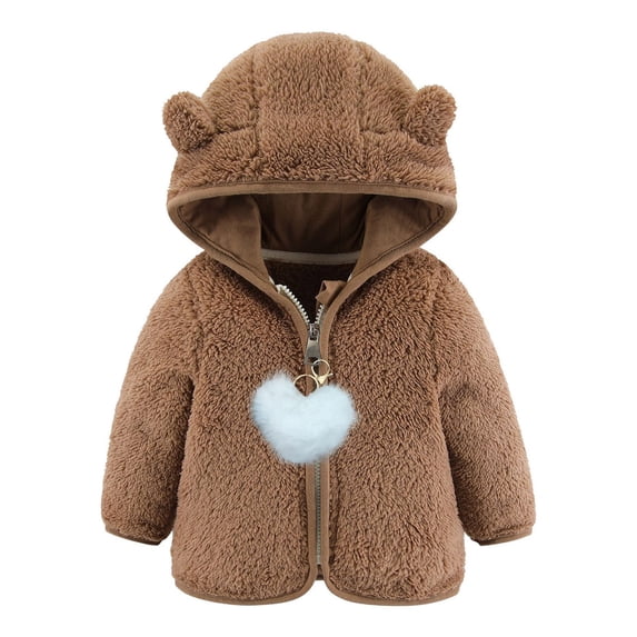 Zwiiyzr 0-2T Girls Boys Fuzzy Fleece Jacket Casual Full Zip Sherpa Overcoat Faux Fur Jackets Outwear Brown