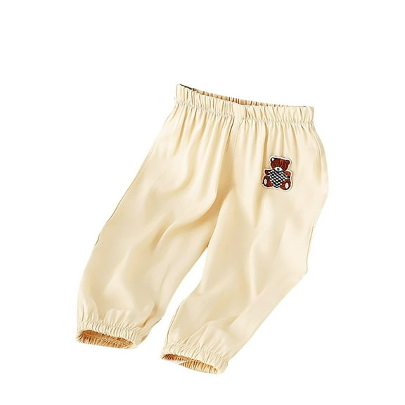 Zwiiyzr 0-2T Infant Baby Girls Boys Pajama Pants Kids Solid Color Pants Comfy Lounge Sleepwear Bottoms with Pockets Beige