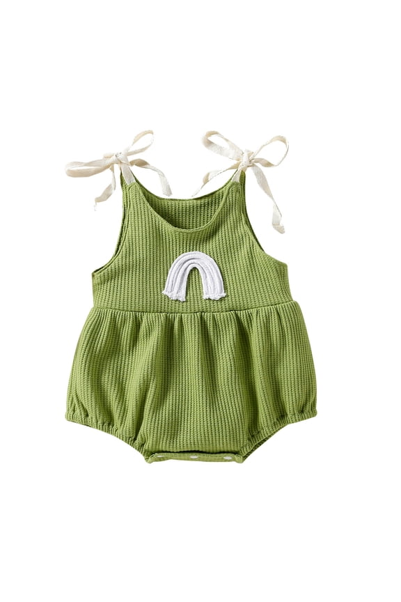 0-2T Newborn Iafant Baby Boys and Girl Bubble Romper Spaghetti Strap Comfortable Solid Color Romper Jumpsuit Green