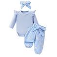 thumbnail image 1 of Zwiiyzr 0-2Y Newborn Baby Girl Clothes Winter Fall Infant Girl Outfits Long Sleeve Rib Knit Romper + Pant + Headband Set Baby Clothes for Girls Sky Blue, 1 of 4