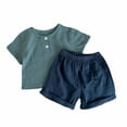 thumbnail image 1 of Zwiiyzr 0-4T Baby Boy Girl Clothes Summer Outfits Crepe Gauze T-Shirt Short Sleeve Shorts With Pocket Two Piece Set Multi-Color Style Green, 1 of 2