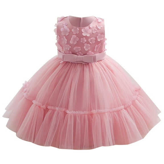 Zwiiyzr 0-5T Toddler Girl Tulle Sleeveless Bow Princess Dress Party Wedding Pageant First Birthday Party Lace Dress Pink