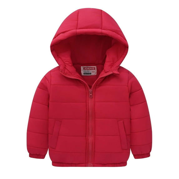 Zwiiyzr 1-10 Years Boys and Girls Quilted Jacket Kids Hooded Winter Coat Outerwear Puffer Jackets with Pocketed Solid Color Soft Lightweight Cotton Jacket Red