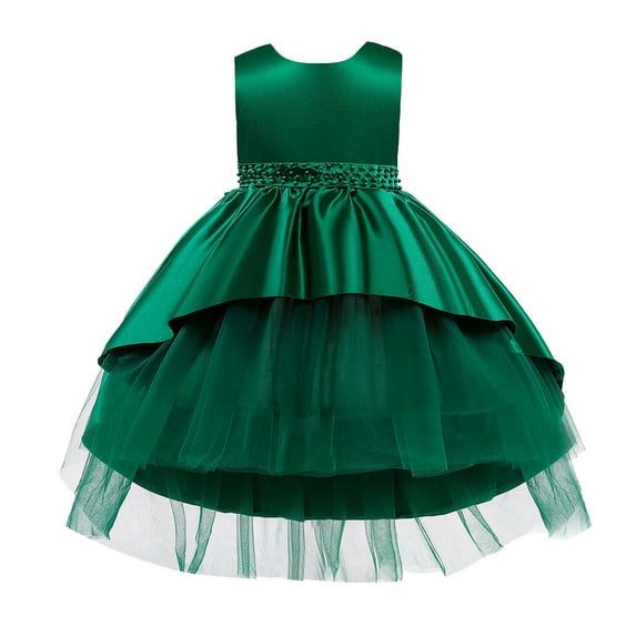 Zwiiyzr 1-5T Girls Tulle Dress Embroidery Rhinestone Bowknot Birthday Party Gown Long Dresses Green