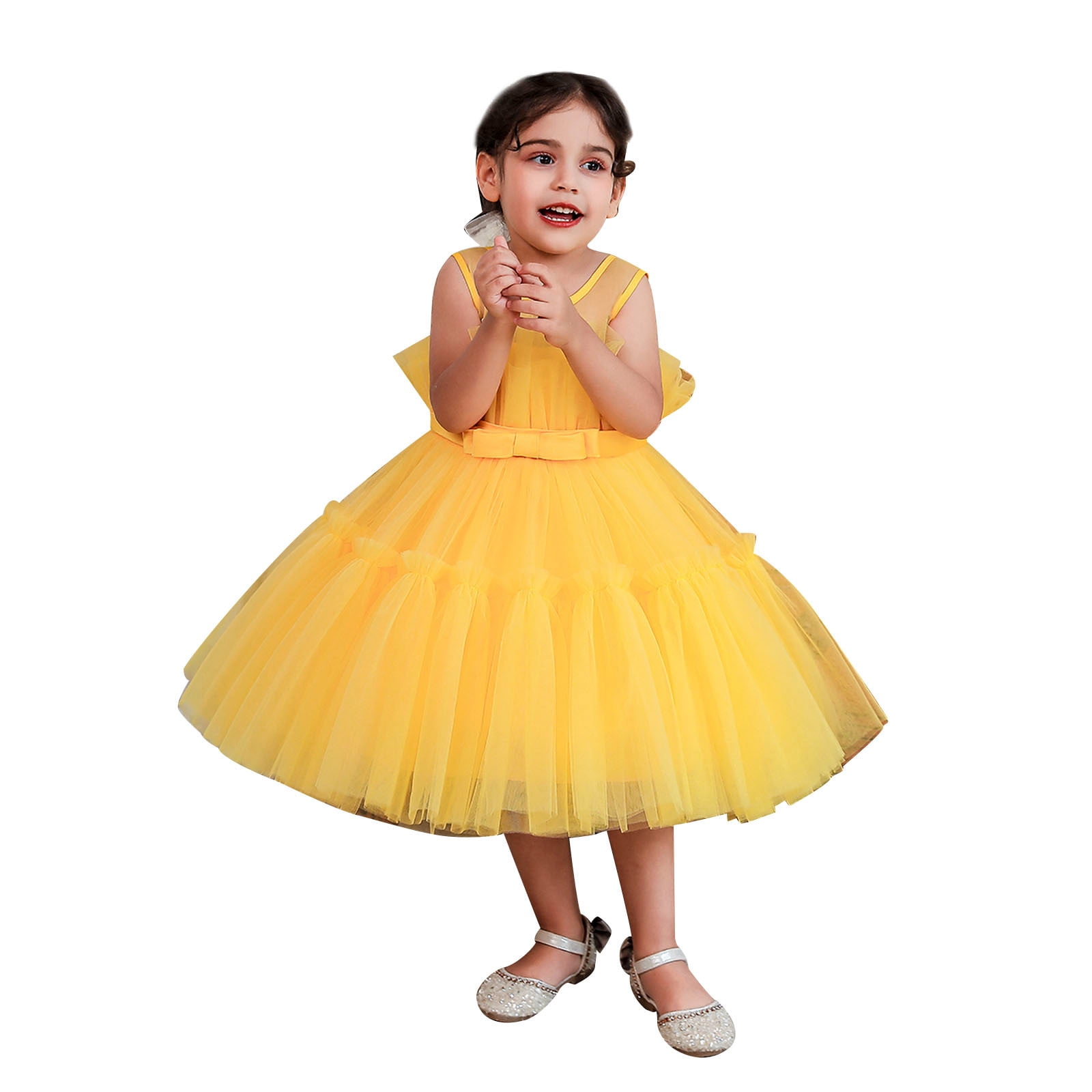 Zwiiyzr 1-5T Girls Tulle Dress Embroidery Rhinestone Bowknot