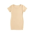 thumbnail image 1 of Zwiiyzr 1-6Y Baby Girls Summer Dress Cute Solid Color Short Sleeved Round Neck Dress Khaki, 1 of 6
