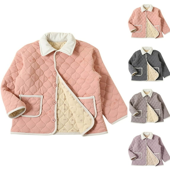 Zwiiyzr 12-18Y Boys Girls Cotton Padded Jacket Button Down Solid Color Winter Coat Long Sleeve Quilted Jacket for Kids Purple