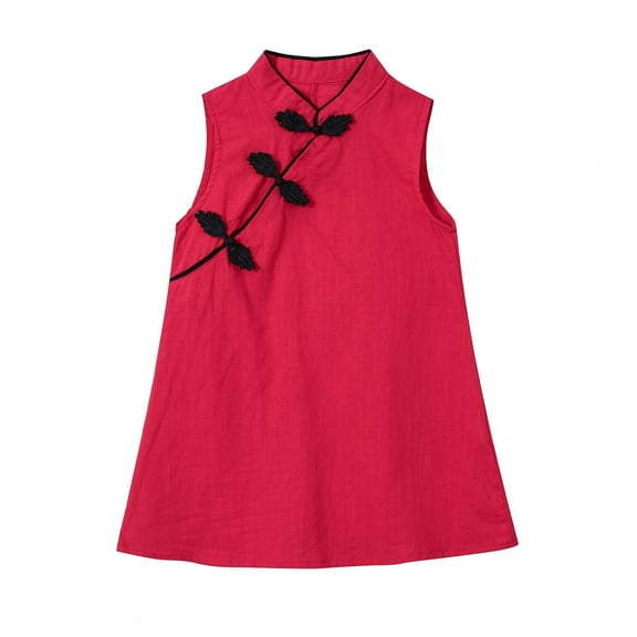 Zwiiyzr 18M-6Y Girls Solid Color Sleeveless Chinese Traditional Qipao Cheongsam Dress Red
