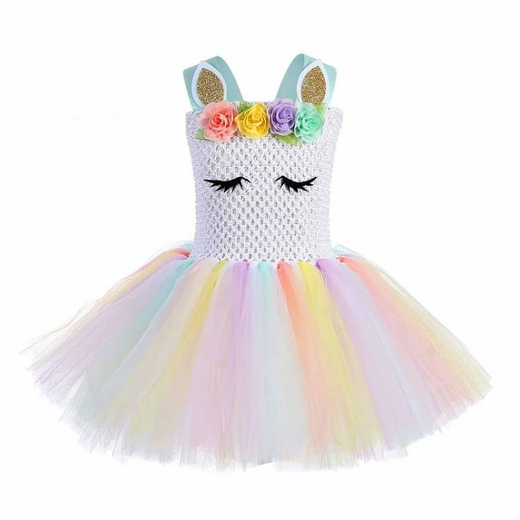 Zwiiyzr (2-10 Years) Girls' Colorful Tulle Dress Mesh Ruffles Flower Girls Wedding Party Sundress Princess Dress Beige