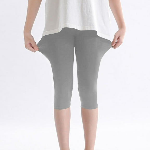 Zwiiyzr 2-13Y Girls Capri Leggings Stretchy Summer Cropped Tights Soft Dance Yoga Pants for Kids Teens Daily Wear Gray