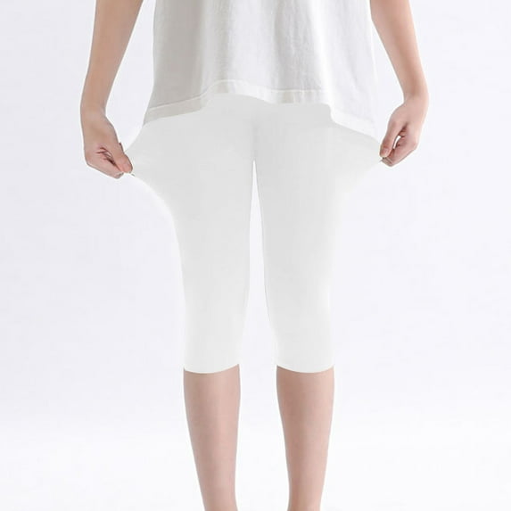 Zwiiyzr 2-13Y Girls Capri Leggings Stretchy Summer Cropped Tights Soft Dance Yoga Pants for Kids Teens Daily Wear White