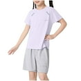 thumbnail image 1 of Zwiiyzr 2-15Y Kids Girls 2 Piece Outfits Round Neck Top Kids Girls 2 Piece Outfits Sports Cedar Breathable and Comfortable Shorts Set Purple, 1 of 4