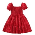 thumbnail image 1 of Zwiiyzr 2-7Y Girl's Polka Dot Puff Short Sleeve A Line Midi Dress Ruffle Hem Square Neck Flared Swing Summer Dresses Red, 1 of 9