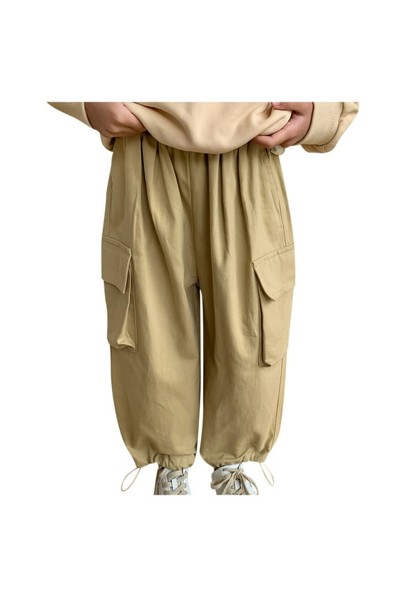 2-8 Years Boys Girls Athletic Pants Lightweight Hiking Cargo Pants with Pockets for Outdoor Running Beige