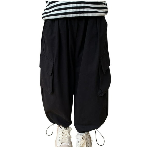 Zwiiyzr 2-8 Years Boys Girls Athletic Pants Lightweight Hiking Cargo Pants with Pockets for Outdoor Running Black