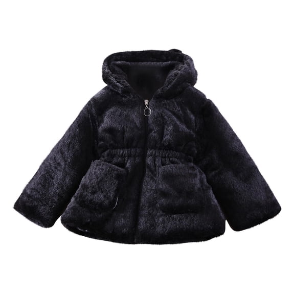 Zwiiyzr 2-8Y Girls Fuzzy Fleece Jacket Casual Full Zip Sherpa Overcoat Faux Fur Jackets Outwear Black