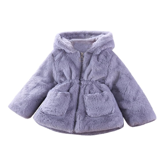 Zwiiyzr 2-8Y Girls Fuzzy Fleece Jacket Casual Full Zip Sherpa Overcoat Faux Fur Jackets Outwear Gray