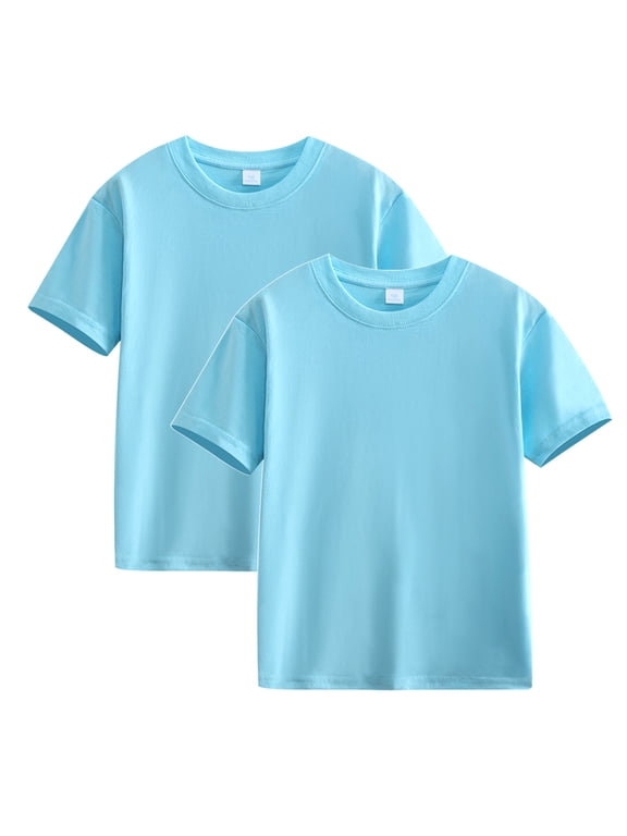 2 Pack Boys Girls Cotton Basic Tee Shirts Baby Clothes Short Sleeve Crewneck Soft Kids Solid Color Summer Top T-Shirt Blue