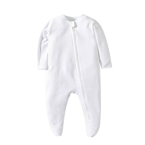 Zwiiyzr 0-12M Newborn Baby Boy Girl Romper Bodysuit Long Sleeve Footie Onesie Jumpsuit Cotton Pajamas Sleepwear Outfit Baby Clothes White