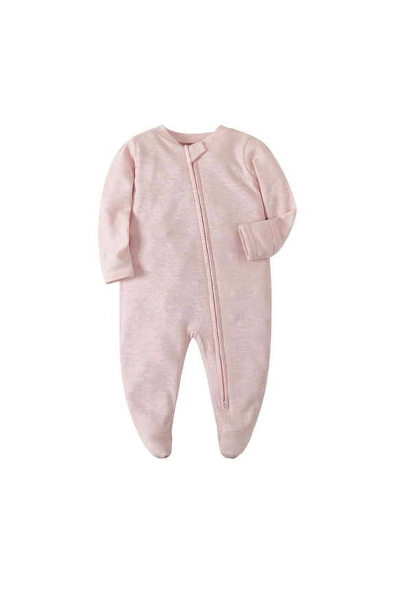 Zwiiyzr 0-12M Unisex Baby Girls Boys Long Sleeve Zipper Onesie Solid Color Newborn Footie One-Piece Infant Romper Jumpsuit Pink