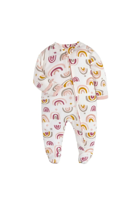 Zwiiyzr 0-12M Unisex Baby Girls Boys Long Sleeve Zipper Onesie Solid Color Newborn Footie One-Piece Infant Romper Jumpsuit Pink