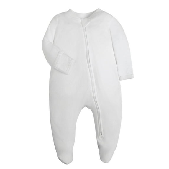 Zwiiyzr 0-12M Unisex Baby Girls Boys Long Sleeve Zipper Onesie Solid Color Newborn Footie One-Piece Infant Romper Jumpsuit White
