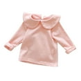 thumbnail image 1 of Zwiiyzr 0-18M Girls Long Sleeve Shirts Soft Cotton Girls' Solid Color Doll Collar Basic T-Shirts Toddlers Tees Pink, 1 of 3