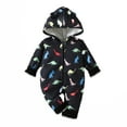 thumbnail image 1 of Zwiiyzr 0-18M Newborn Baby Boys Girl Jumpsuit Hooded Fleece Lined Hooded Rompers Long Sleeve Onesie Winter Warm Outwear Outfits Black, 1 of 7