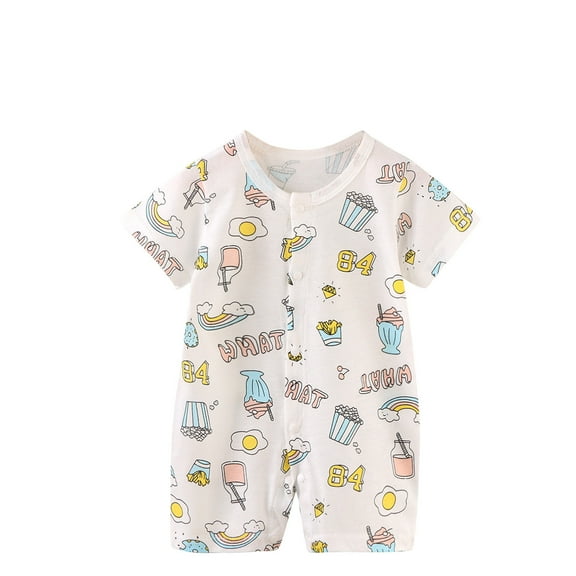 Zwiiyzr 0-1T Newborn Infant Unisex Baby Boy Girl Spring Onesie Short Sleeve Rompers Button Bodysuit One Piece Jumpsuit Outfits Clothes White